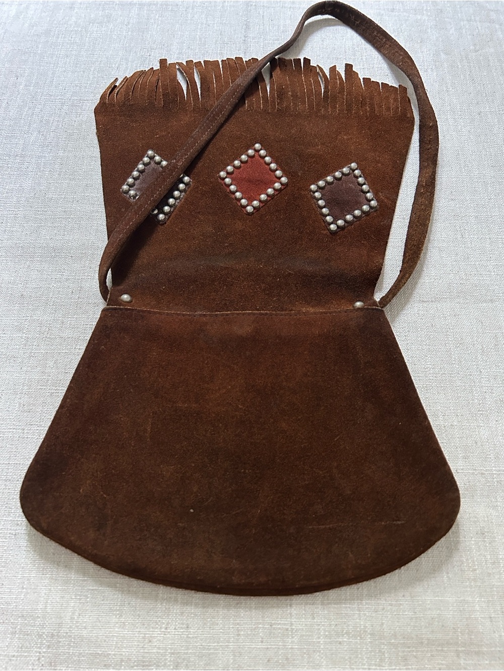 Vintage Handmade Suede Leather Fringe Crossbody Bag Hippie 70's Festival Boho - Picture 3 of 10